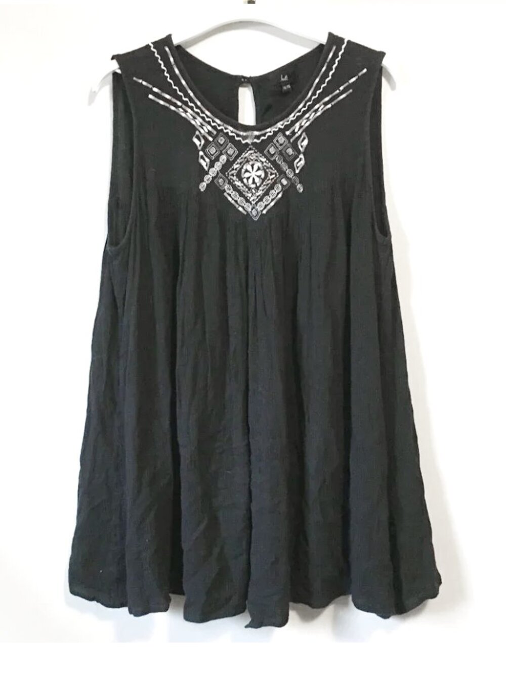 Black Rayon Babydoll Bohemian Sleeveless Smock Tunic Top Mini Dress XXL